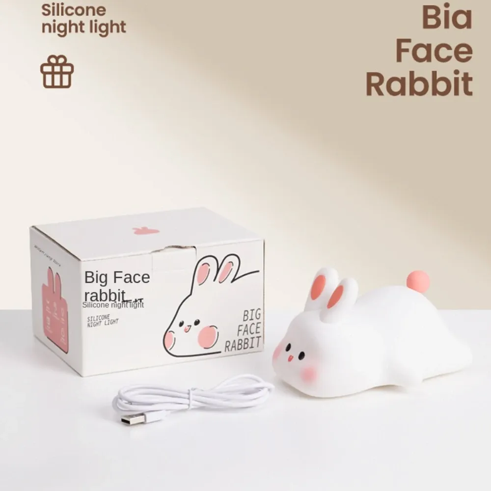 cute rabbit silicone night light touch sensitive big faced bunny night light lamps for room decor lamp childrens gift led home-51