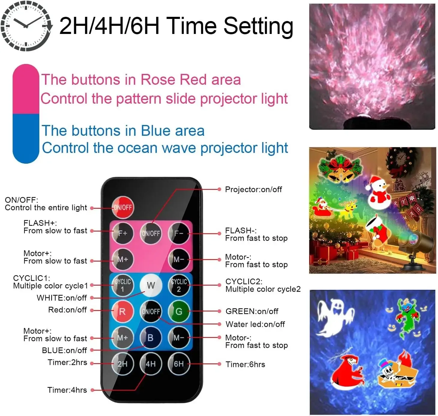 halloween christmas projector lights outdoor 16 hd slides 2 in 1 water wave lamp with color patterns timer  remote for party-43