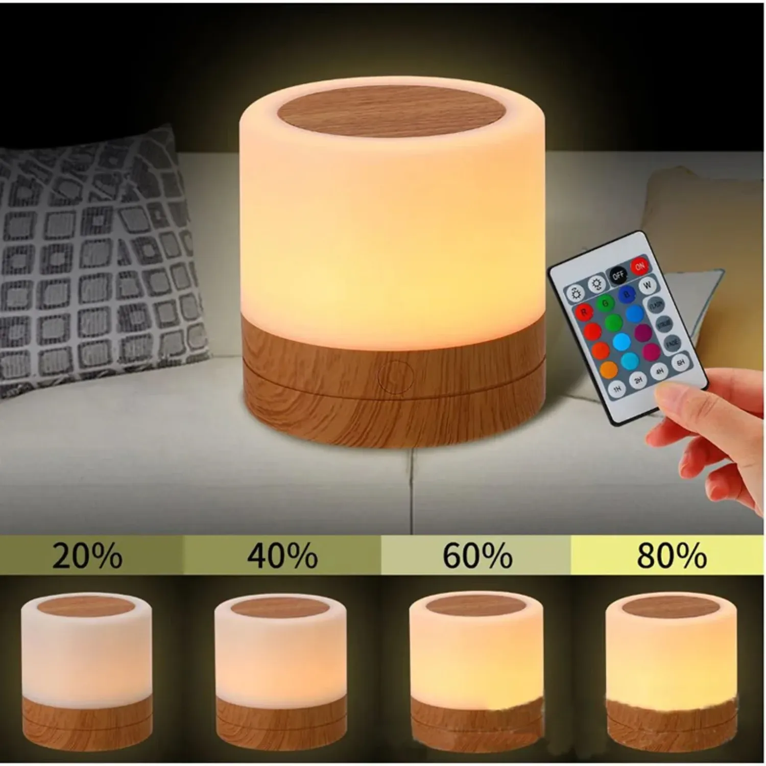 7 colors night light dimmable led sensor wooden bedside table lamp with adjustable brightness remote control mushroom led cube693-40