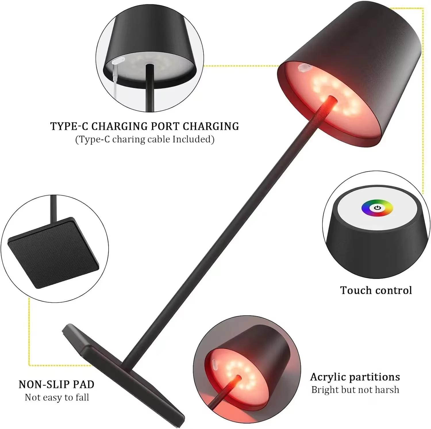 Hotel Cordless Usb Rechargeable Table Lamp Poldina Waterproof Touch Switch Table Lamp for Bedroom Hotel Living Room Restaurant