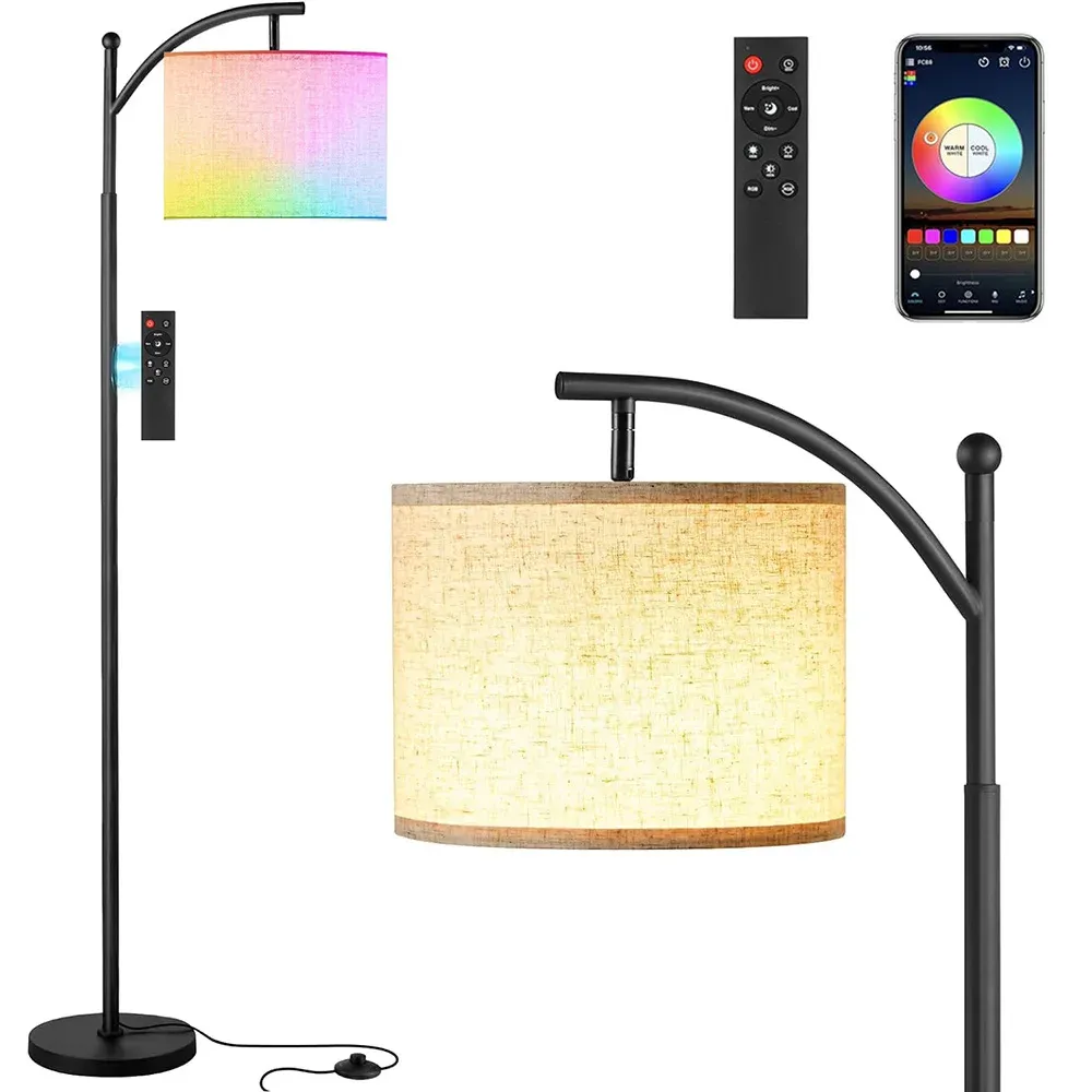 smart wifi floor lamp led modern rgb adjustable remote control dimmable tall reading lamp rotable lampshade standing light-40