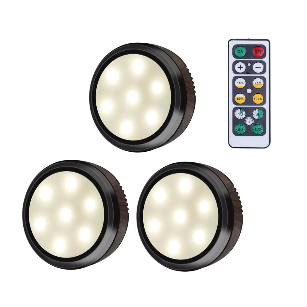 Bateria LED preto Puck Light 80MM Lâmpada de noite armário com controle remoto para estudo, quarto 3000K