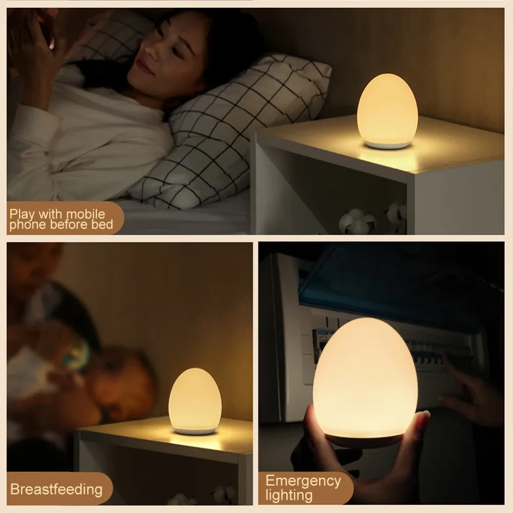 led egg shape night light rgb pat light usb rechargeable baby feeding sleeping eye protection lamp baby care lights for kid gift-55