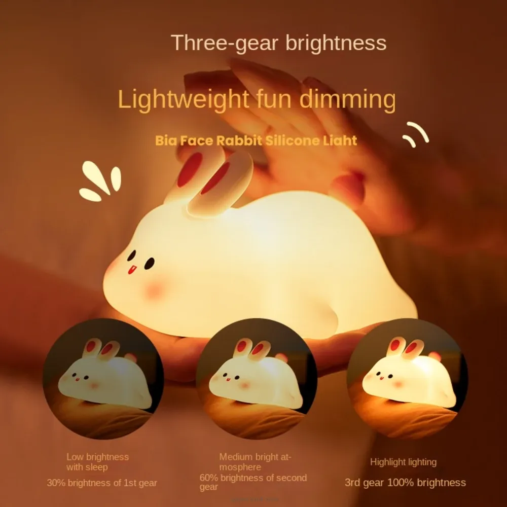 cute rabbit silicone night light touch sensitive big faced bunny night light lamps for room decor lamp childrens gift led home-39