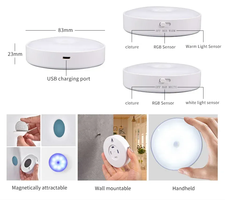rechargeable wireless rgb under cabinet lights motion sensor night -12