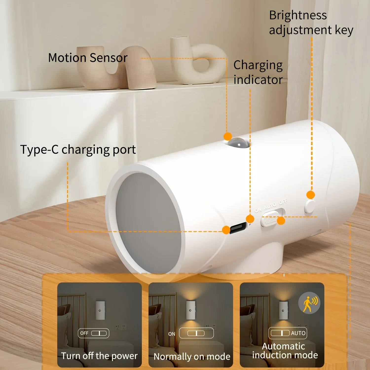 rechargeable led night light with motion sensor wall lamp 3 light modes indoor light magnetic staircase light-40