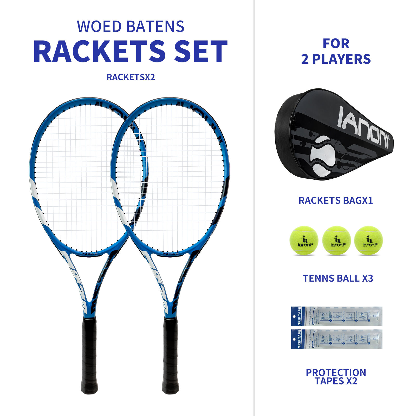 IANONI ORVE Blue Tennis Racket Set