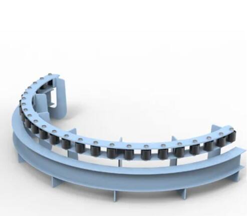 Roller row return idler horizontal curve
