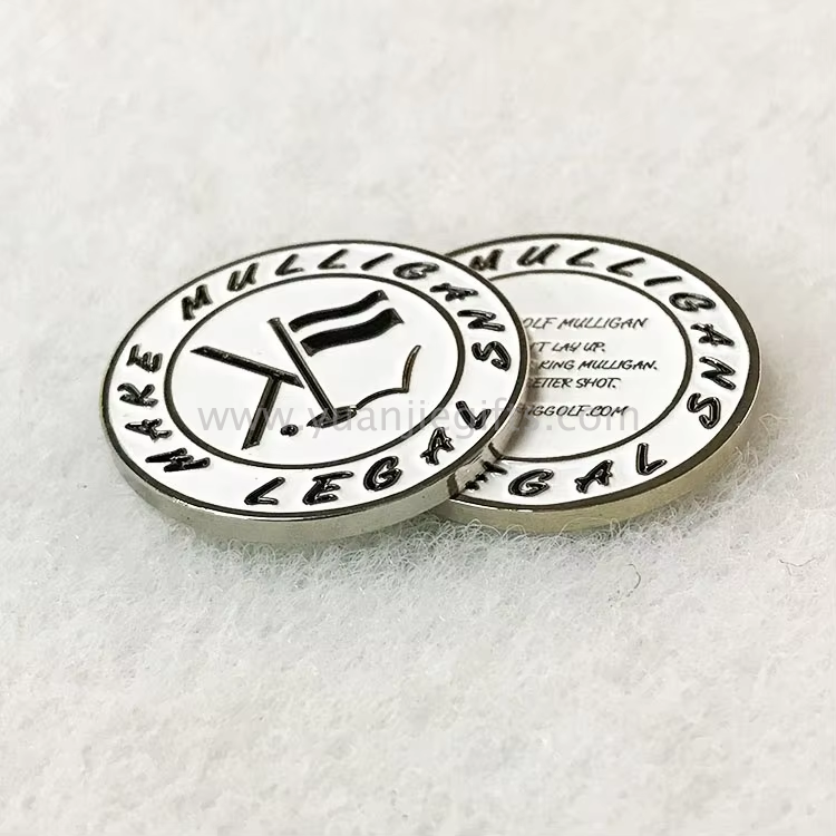 30mm Black White Logo Enamel Silver Metal  2 Sides Golf Marker Coin Customized Double Side Magnetic Golf Ball Marker