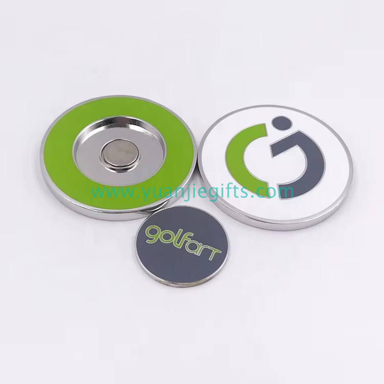 New 40mm 2 Sided Custom Embossed Metal Golf Coin  Magnetic Golf Poker Chip Ball Marker