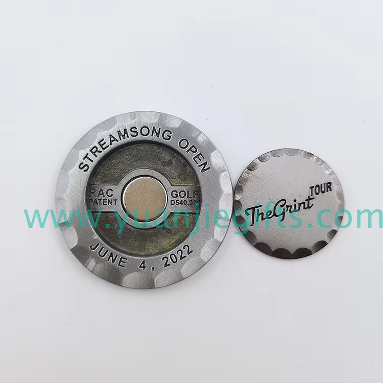Wholesale Custom Metal Magnetic Golf Club Poker Chips Ball Markers Hammered Edge Ball Marker Customized