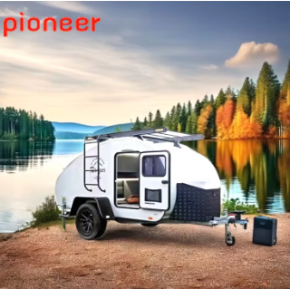 Camping Trailer Mini em Forma de Gota com Freio Elétrico para Camper de Caminhão e Acampamento ao Ar Livre Feito de Fibra de Vidro