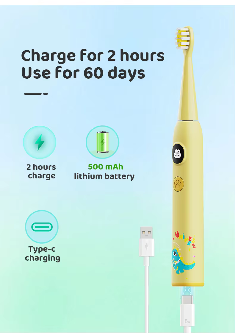 Customizable Kid's Electric Toothbrush 3 Modes Cute Animal Cartoon Replaceable Brush Heads supplier