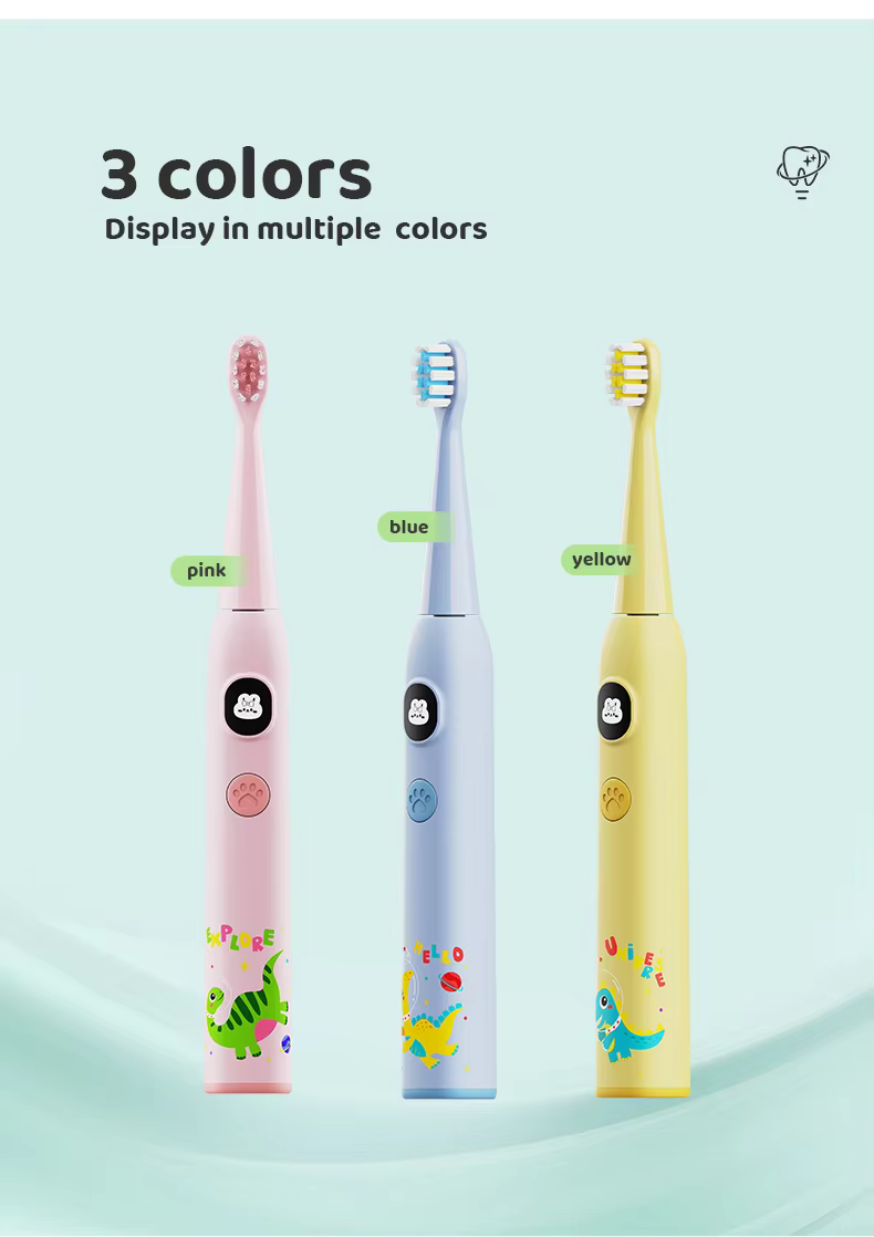 Customizable Kid's Electric Toothbrush 3 Modes Cute Animal Cartoon Replaceable Brush Heads details