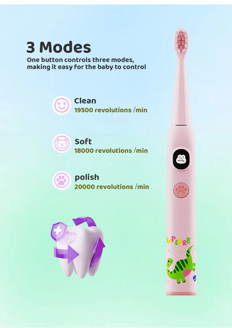 Customizable Kid's Electric Toothbrush 3 Modes Cute Animal Cartoon Replaceable Brush Heads details