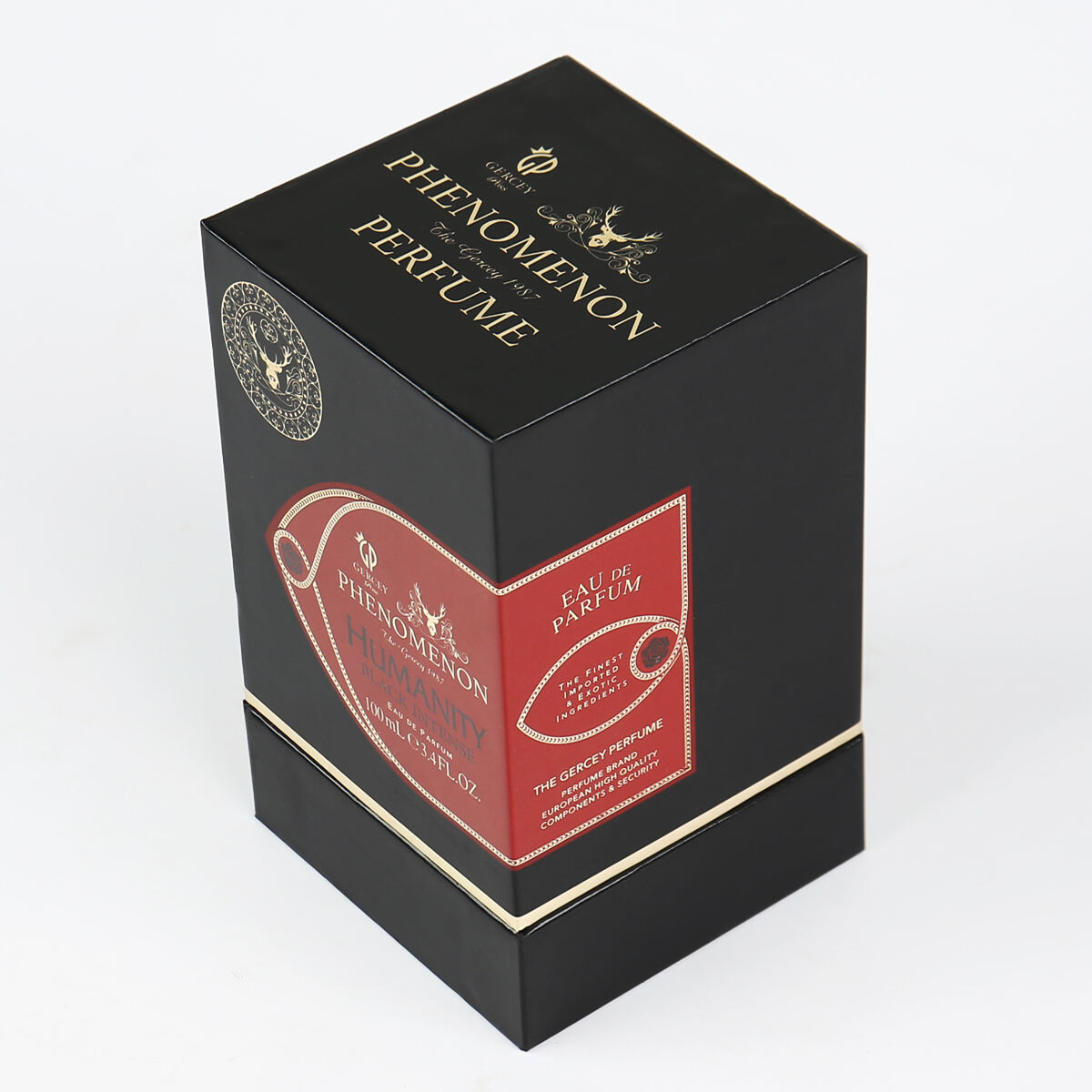 Aangepaste luxe parfumverpakkingdoos warmdruk hemel en aarde met schuimvoering