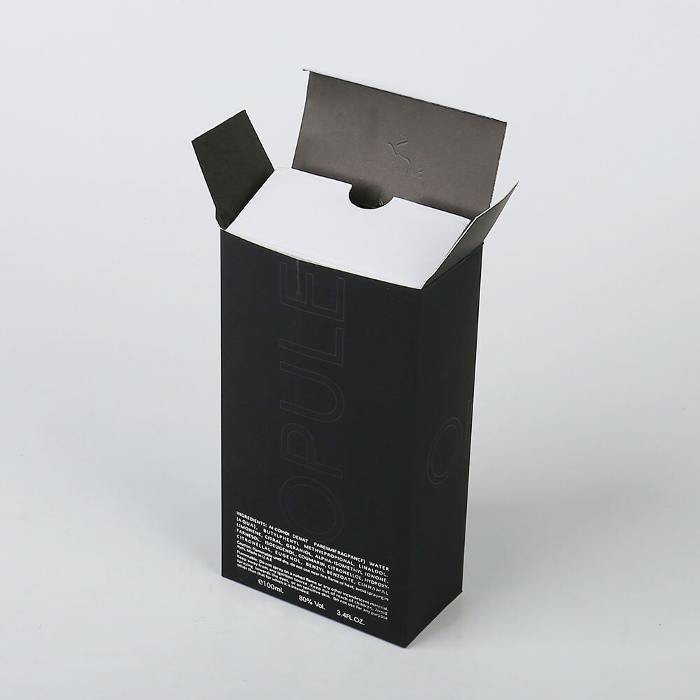 Op maat gemaakt Luxe Zwarte 100ml Parfum Verpakking Doos Zachte Cosmetica Witte Kaart Dubbele Plug Doos