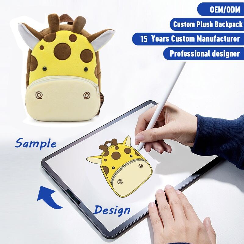 SUSHAN Customized Cute Cartoon Giraffe Backpack for Students Super Soft Plush with PP Cotton Filling Comfortable School Toy for Birthdays