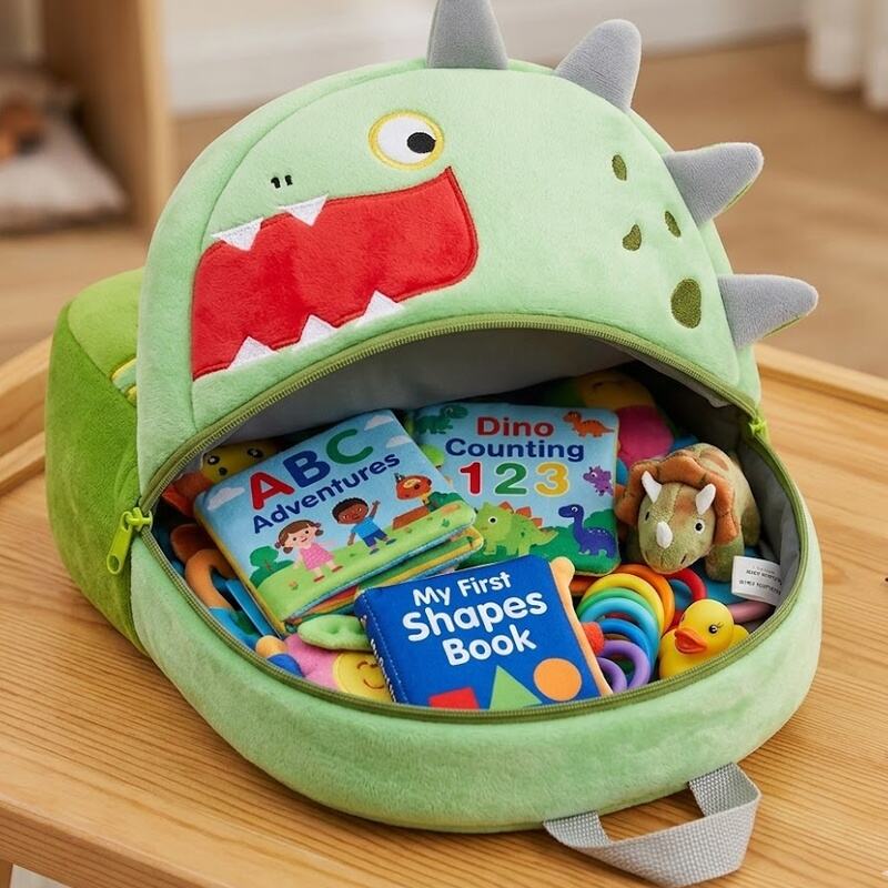 SUSHAN Customizable Kawaii Dinosaur Animal Stuffed Backpack Soft Kids School Bag for Picnic