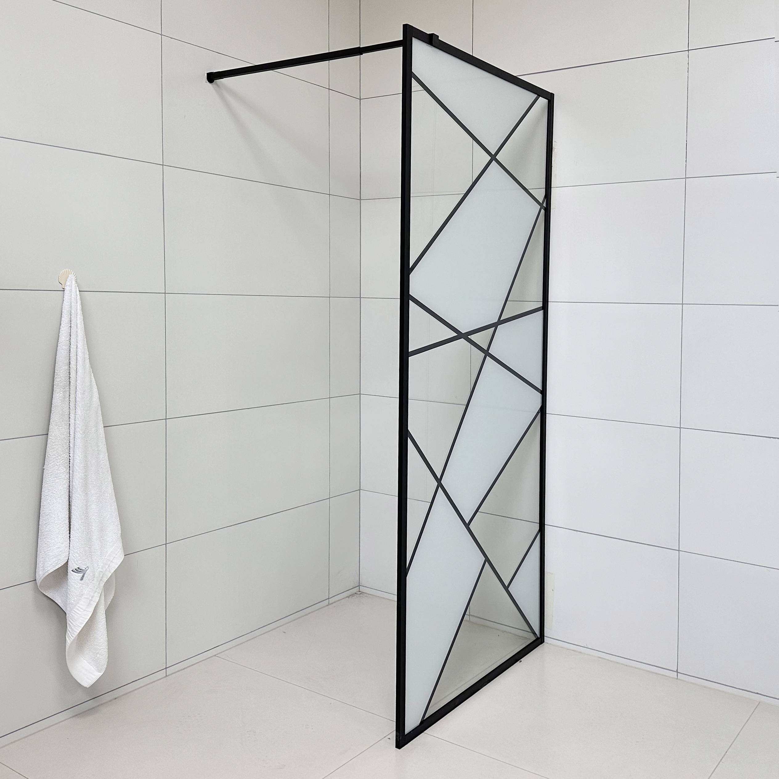 Adjustable screen black Aluminum material walk-in bathroom  glass shower Screen