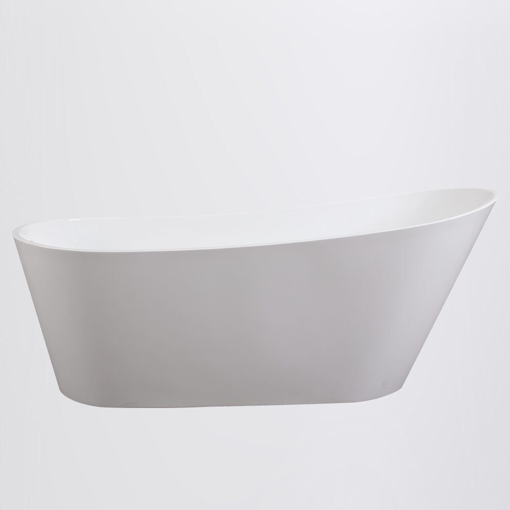 Contemporary White Acrylic Freestanding Bath Modern Oval Soaking Bathtub