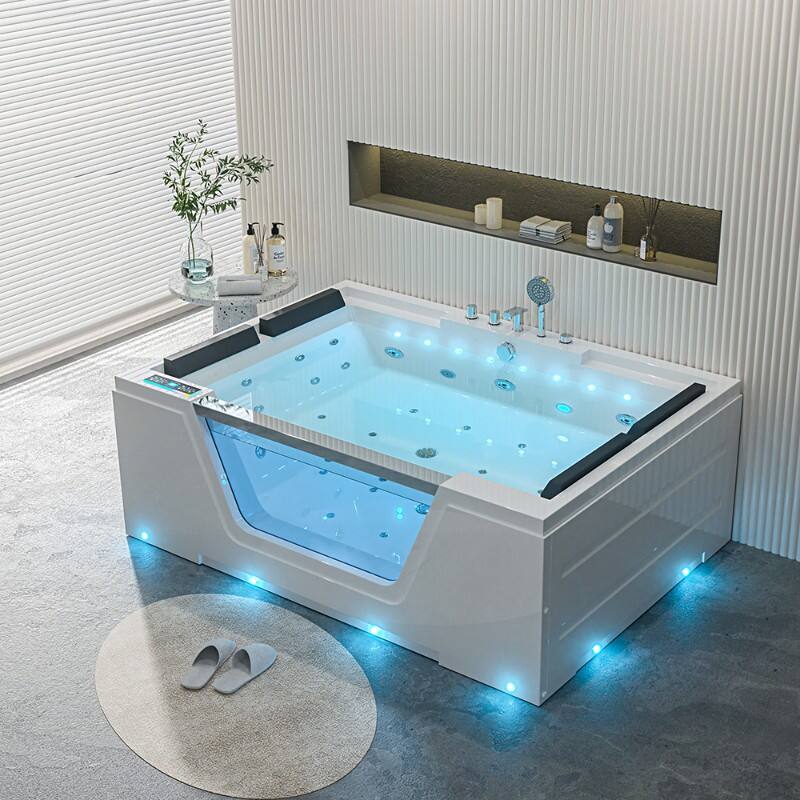 2-Person Acrylic Bathhtub Glass Side Skirt Massage Air Bubble with Pillow