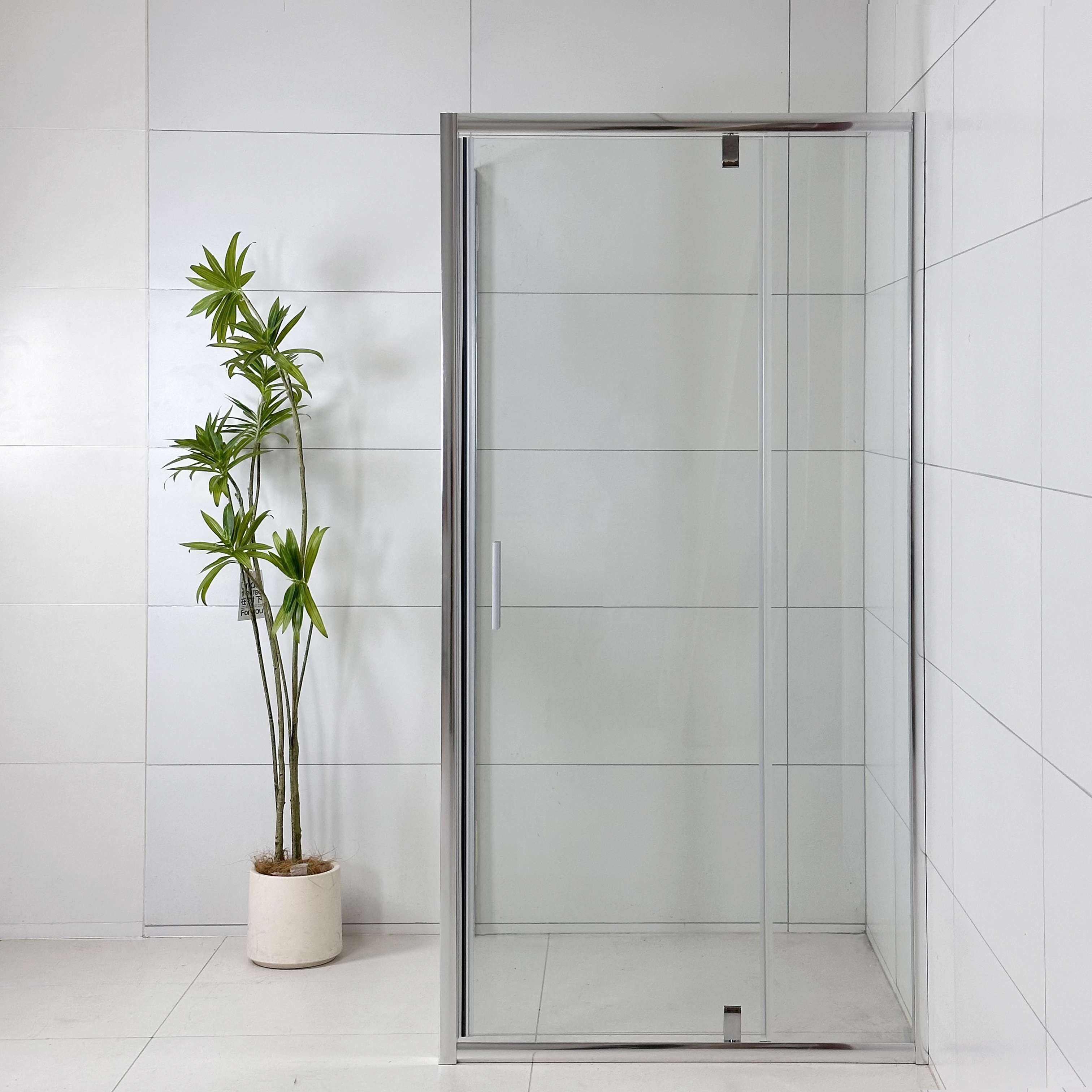 Modern Square Glass Shower Door 6mm Thick with Polished Stainless Frame