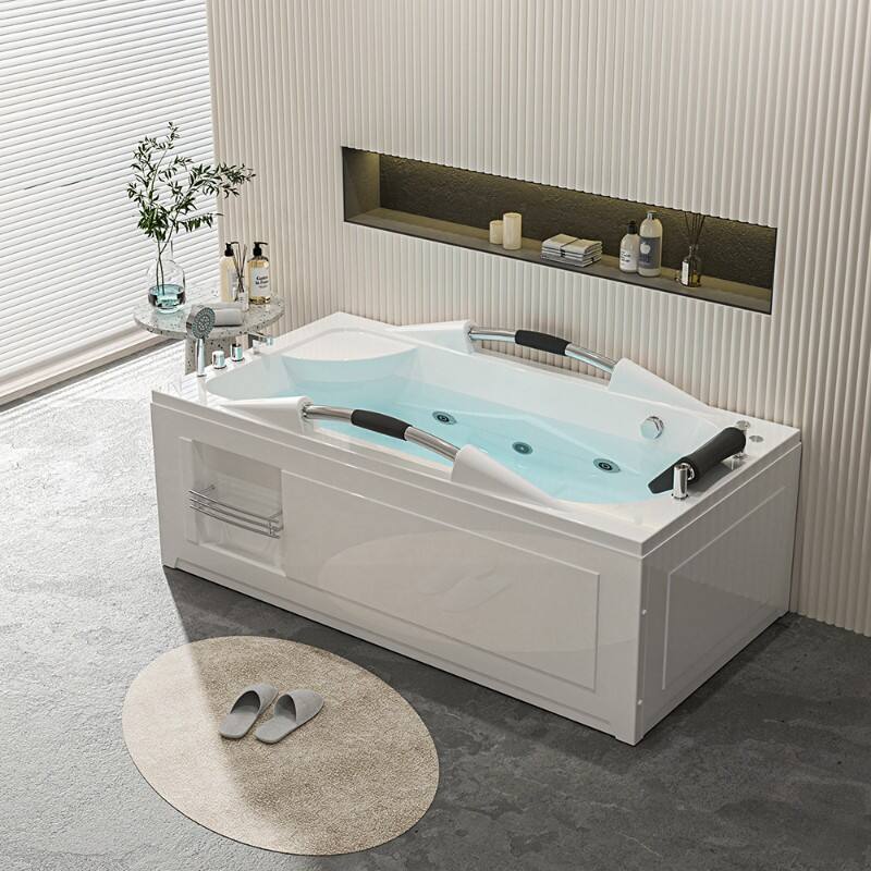 Acrylic Massage Bathtub Faucet Rectangular Design Soaking Indoor Bathroom Use 