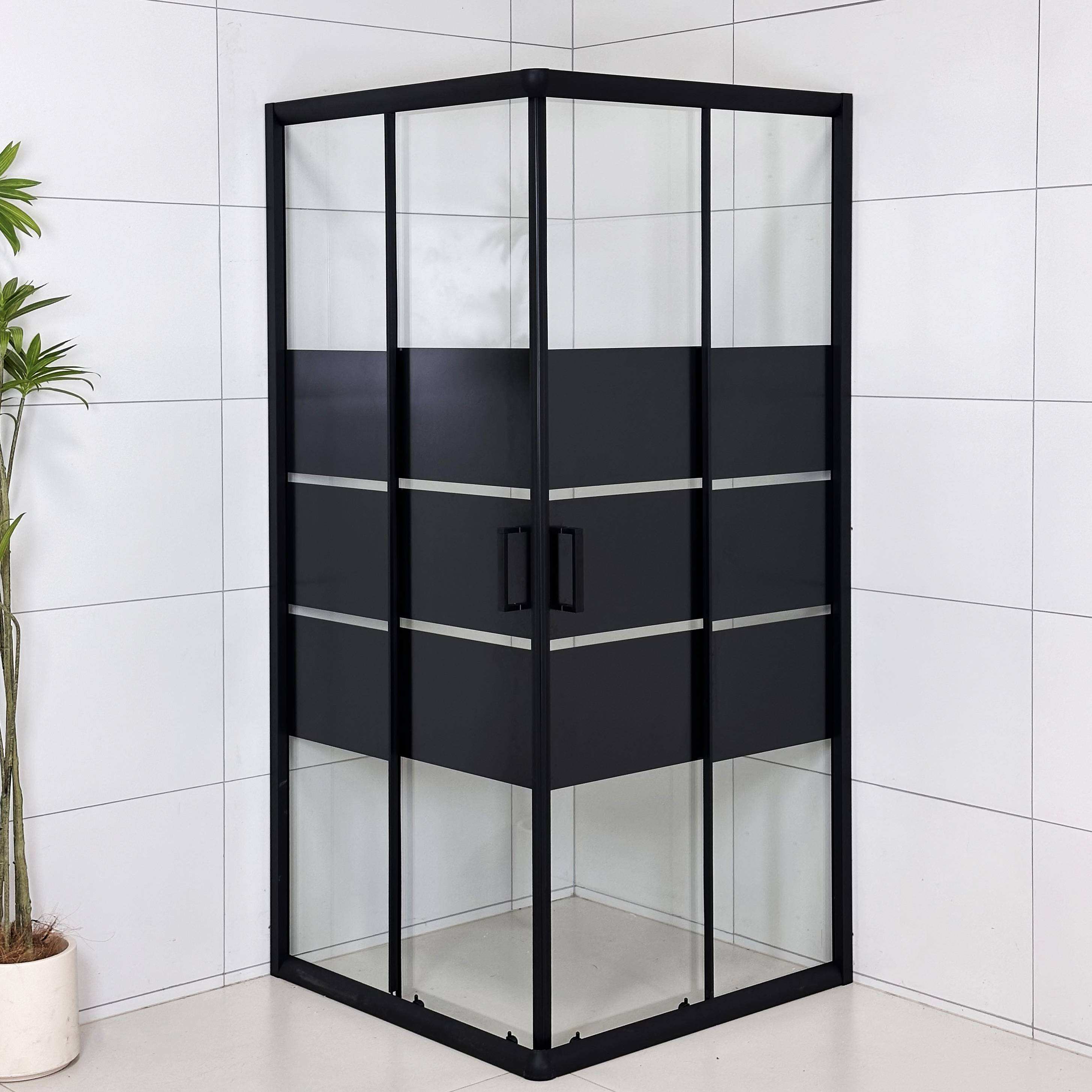 Modern Square Sliding Glass Shower Door with Stainless Frame Convenient Access