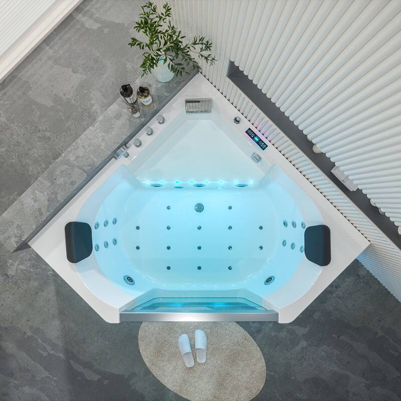 2-Person White Acrylic Whirlpool Bath Tub Air Bubble Massage Jet with Pillows 