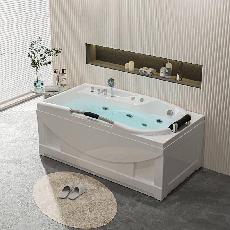 White Acrylic Freestanding Massage Bathtub Faucet Rectangular Design Soaking