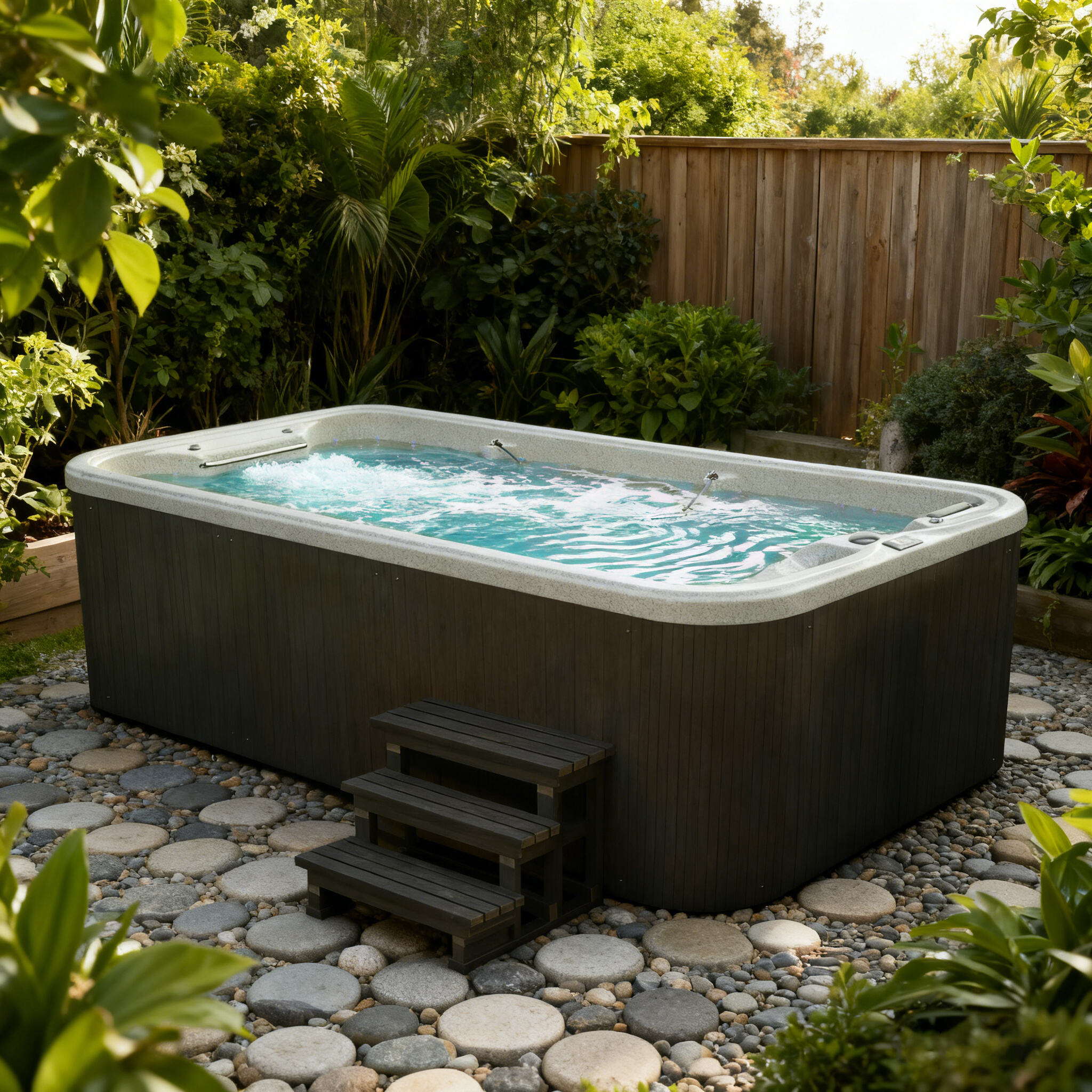 HOKO Moderna banyera autònoma exterior per a 5 persones, banyera de spa amb piscina de 4 m i jets d'hidromassatge Balboa per a hotels