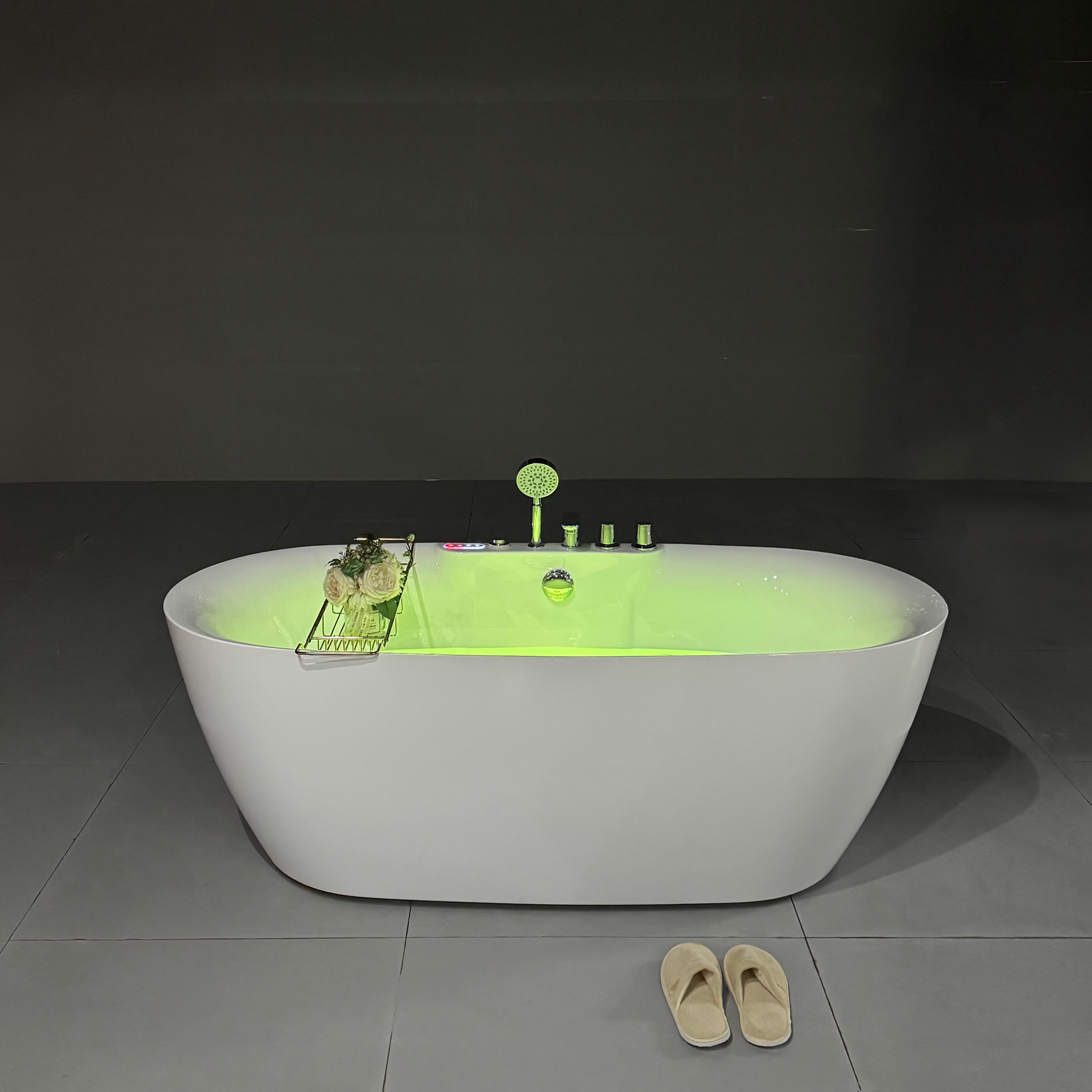 Bồn ngâm độc lập bằng nhựa acrylic trắng thiết kế hiện đại HOKO có đèn LED, bộ thoát nước, dùng cho người lớn, phù hợp sử dụng trong khách sạn sang trọng và biệt thự