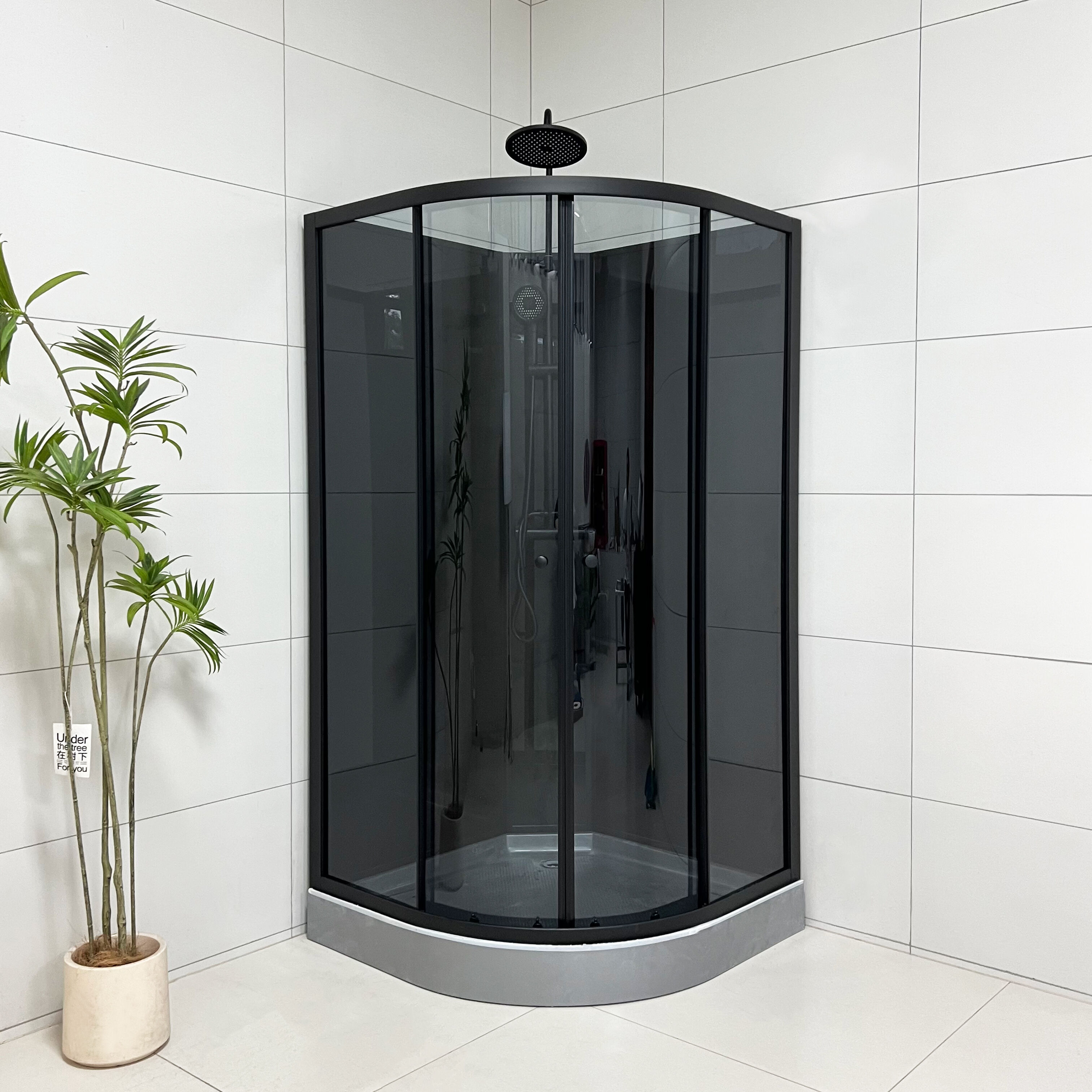 HOKO Modern Sliding Shower Cabin Gray Acrylic with Matt Black Aluminium Frame Design Steam Shower Room
