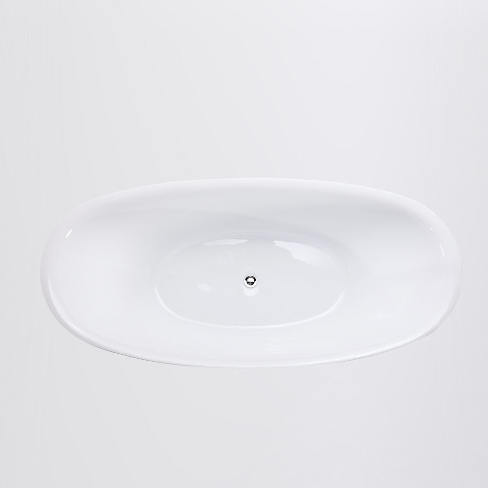 Modern Freestanding Acrylic Tub White Oval Soaking bathtub with Drainer for Hotel