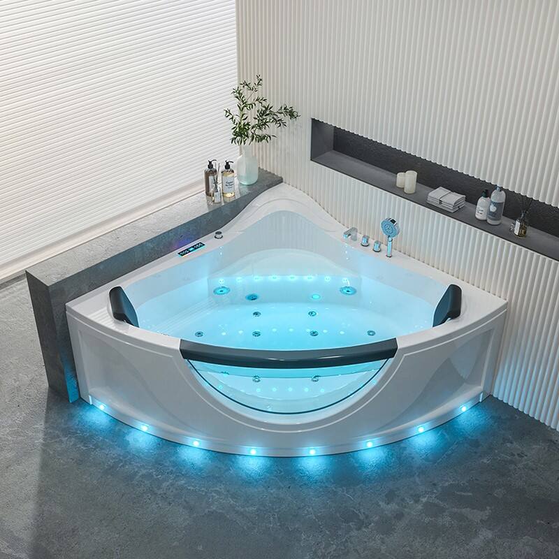 Acrylic Hydromassage Air Jet Corner Bath Tub 1.5m Big Oversized Apron Drainer 