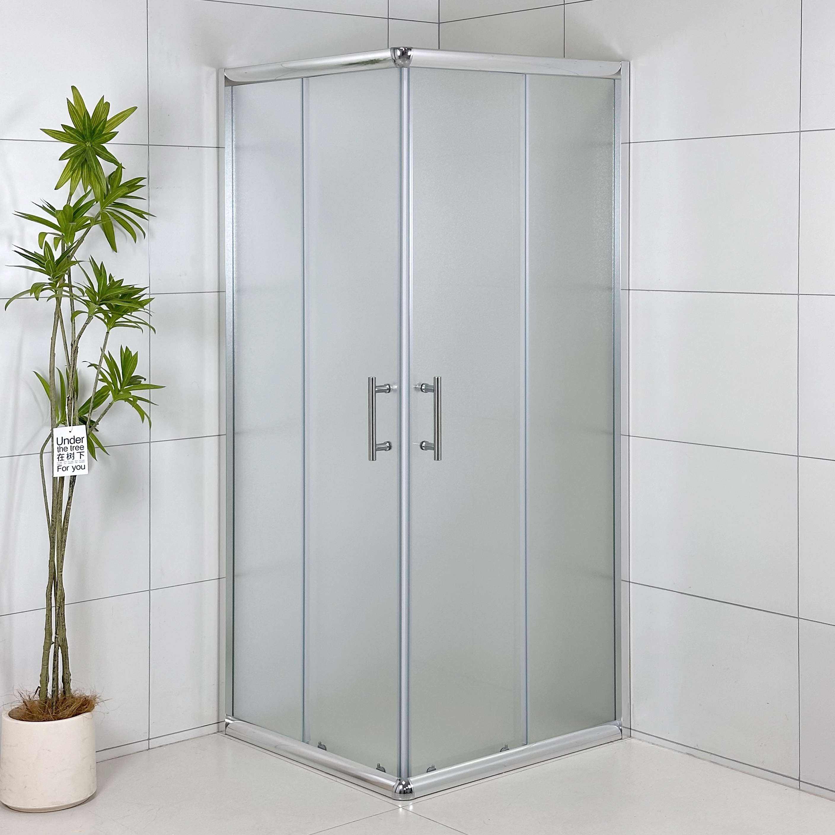 Modern 6mm Thick Square Sliding Glass Shower Door Polished Stainless Frame 