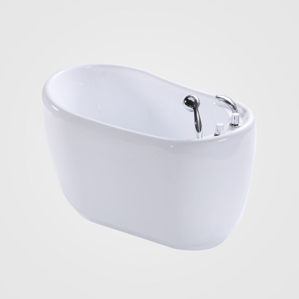 White Acrylic Freestanding Bathtub Stand Alone Bathroom Tub with Drain & Faucet 