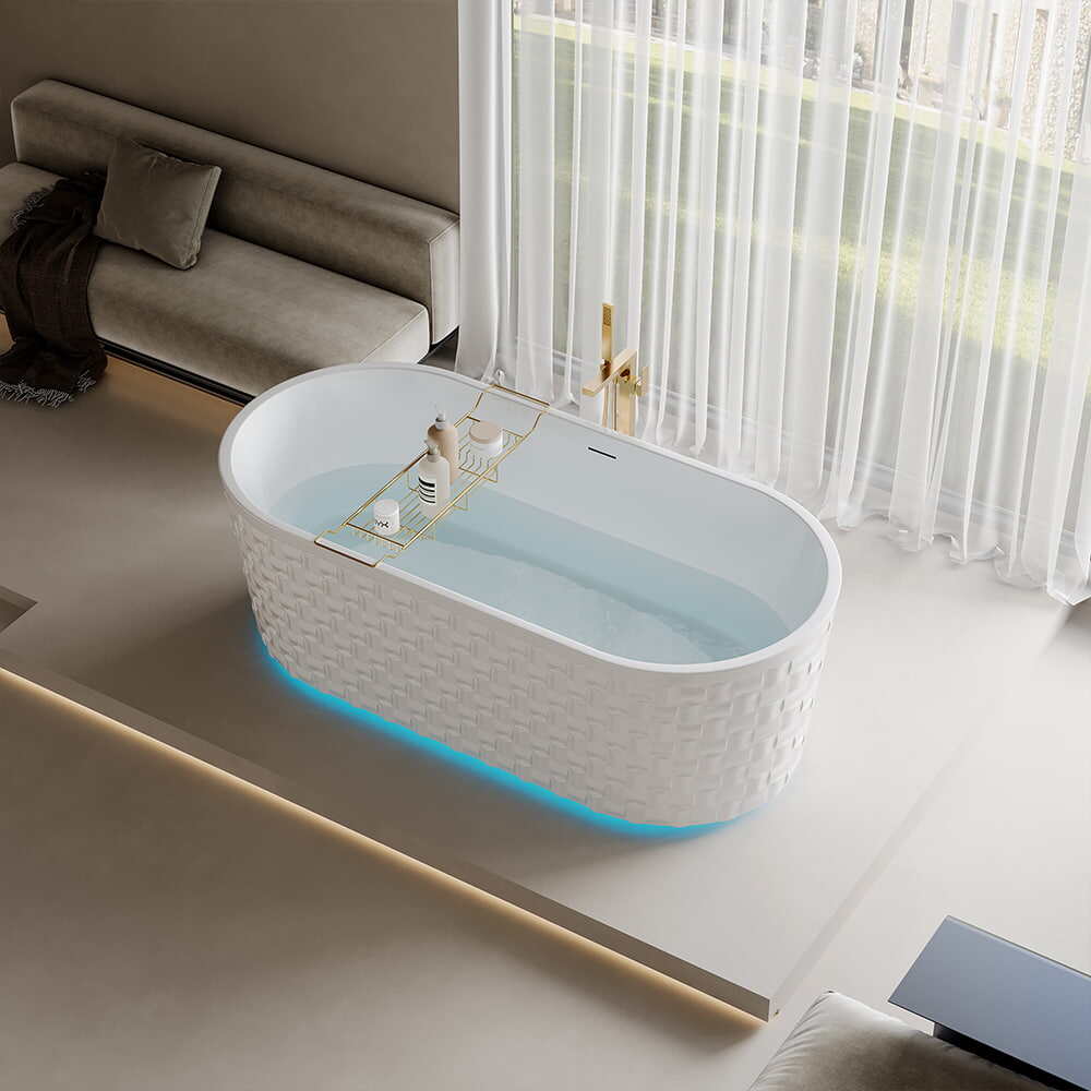 Modern Indoor Freestanding  Acrylic Bathtub Oval Soaking Bath Tub with Drainer