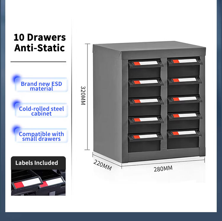 Kabinet Ketumpatan ESD Leenol Leenol 10-Laci/Kabinet Komponen ESD Mengejar Kecemerlangan Dengan Plat Keluli Berguling Sejuk Yang Ditebalkan