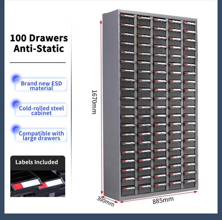 Leenol Industrial-grade 100-drawer anti-static parts cabinet, compatible with small drawers.
