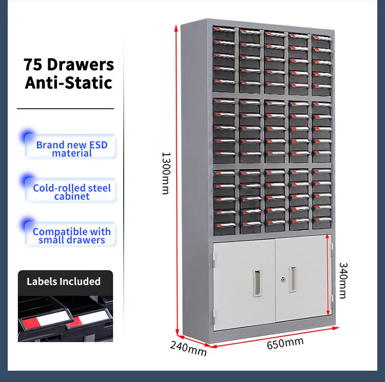 Leenol Industrial-grade anti-static parts cabinets are made of cold-rolled steel plate-75-Drawer Anti-Static Storage Cabinet