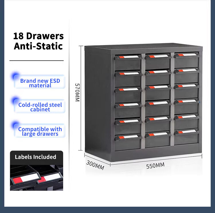 Kabinet komponen anti-statik gred perindustrian Leenol18-laci diperbuat daripada plat keluli berguling sejuk - Kabinet Simpanan 18-Laci Anti-Statik