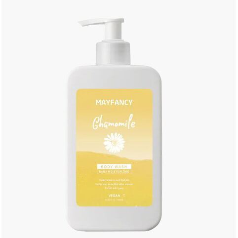 How does chamomile shower gel help prevent skin problems caused by clogged hair follicles?