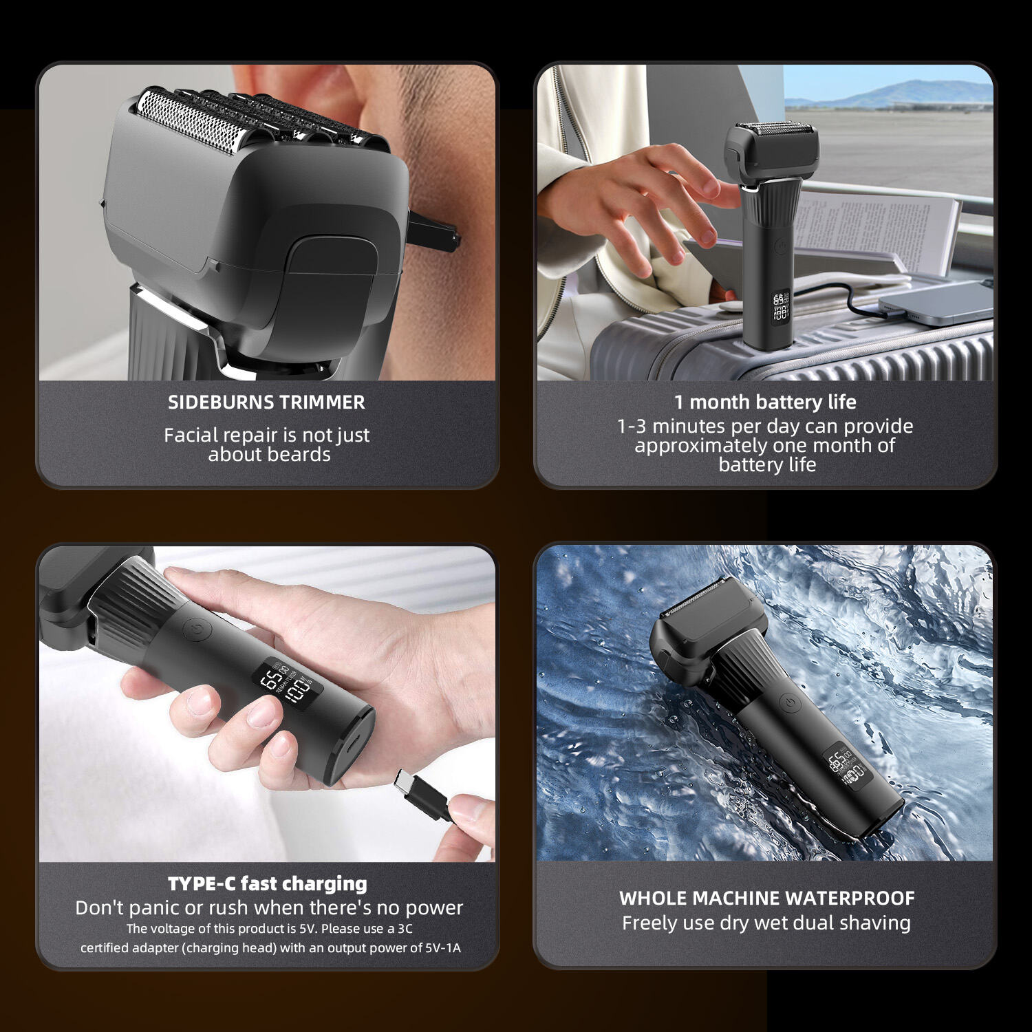 FK-705 Industrial-Grade LCD Foil Shaver — 5-Blade, IPX6, USB-C, ISO9001