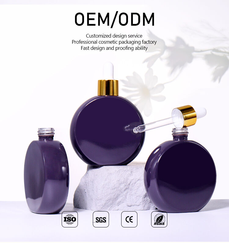 60ml Deep Purple Flat Round Dropper Essential Oil Bottle, Showing Luxury Texture manufacture
