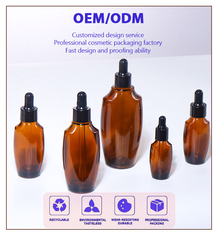 100ML/50ML/30ML/20ML/10ML Amber - Brown Dropper Bottles, Curved Bodies details