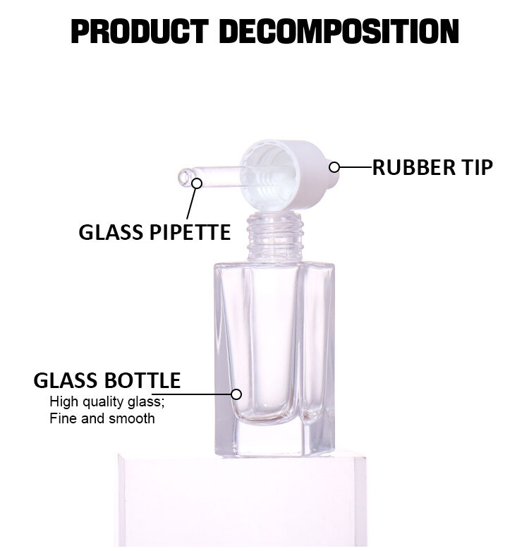 30ml/20ml/10ml/5ml Transparent Square Dropper Beauty Bottle, Minimalist Design Shows Pure Style manufacture