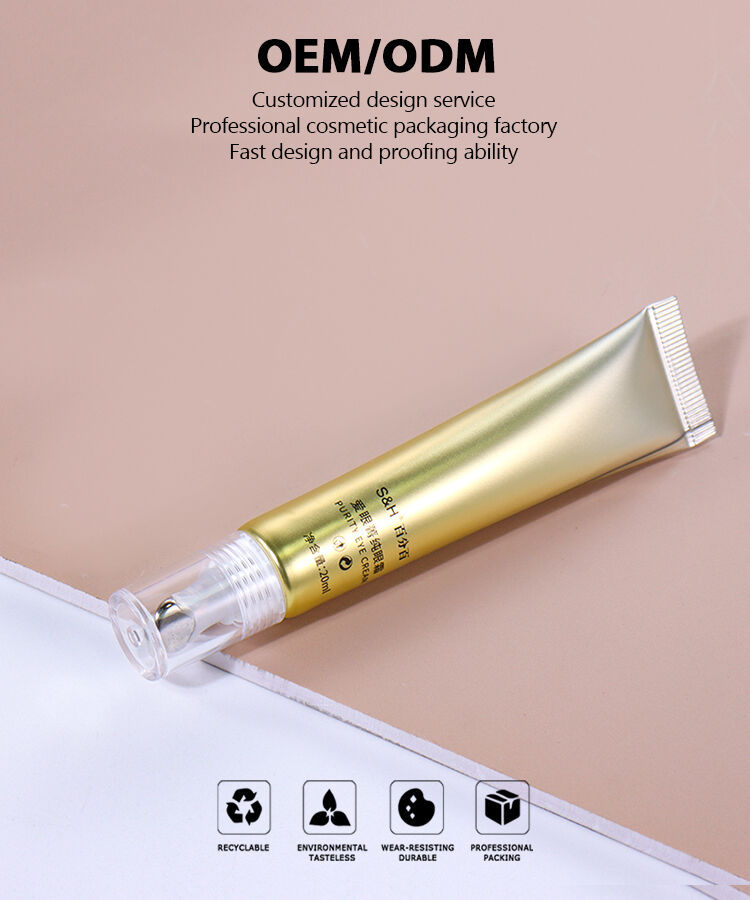 20ml Eye Cream Hose Packaging, Transparent/Gold Cap Shows Texture details