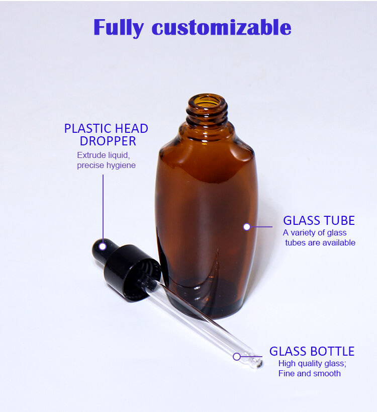 100ML/50ML/30ML/20ML/10ML Amber - Brown Dropper Bottles, Curved Bodies manufacture